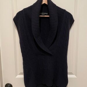 Ralph Laurel Black Label 100% Cashmere Navy Sweater Vest Shawl Collar Medium